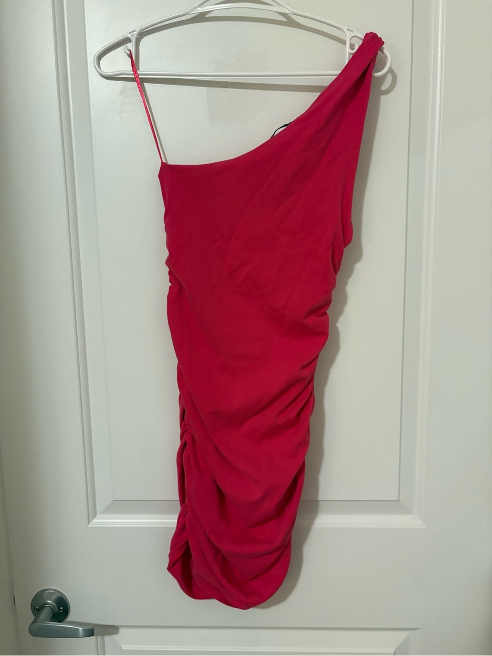Zara One-Shoulder Ruched Dress - Fuchsia - Picture 2 of 2